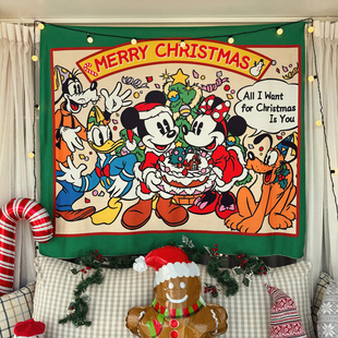 马吉吉自制 新款复古米奇圣诞节卡通节日装饰背景布卧室房间挂布