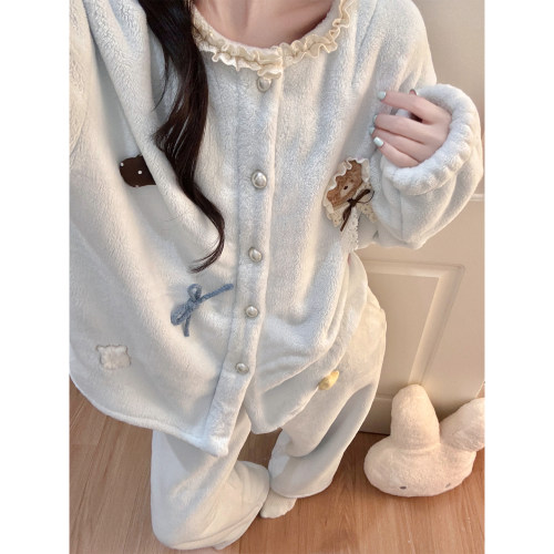 秋冬睡衣法兰绒可爱小熊女天2026新款加绒加厚家居服套装可1020k