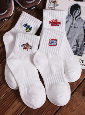 uniquesocks4双装美式潮流中筒袜子男女运动风透气吸汗无骨短袜棉