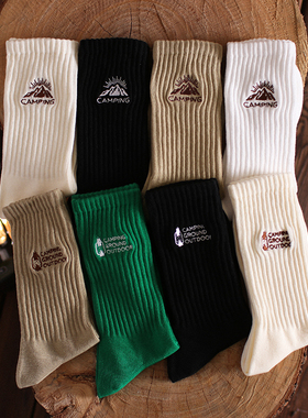4双装春秋季徒步户外风复古中筒袜子男女日系街头cityboy雪山潮袜