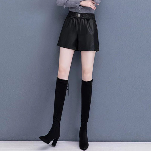 松紧腰PU皮短裤女春秋2025新款