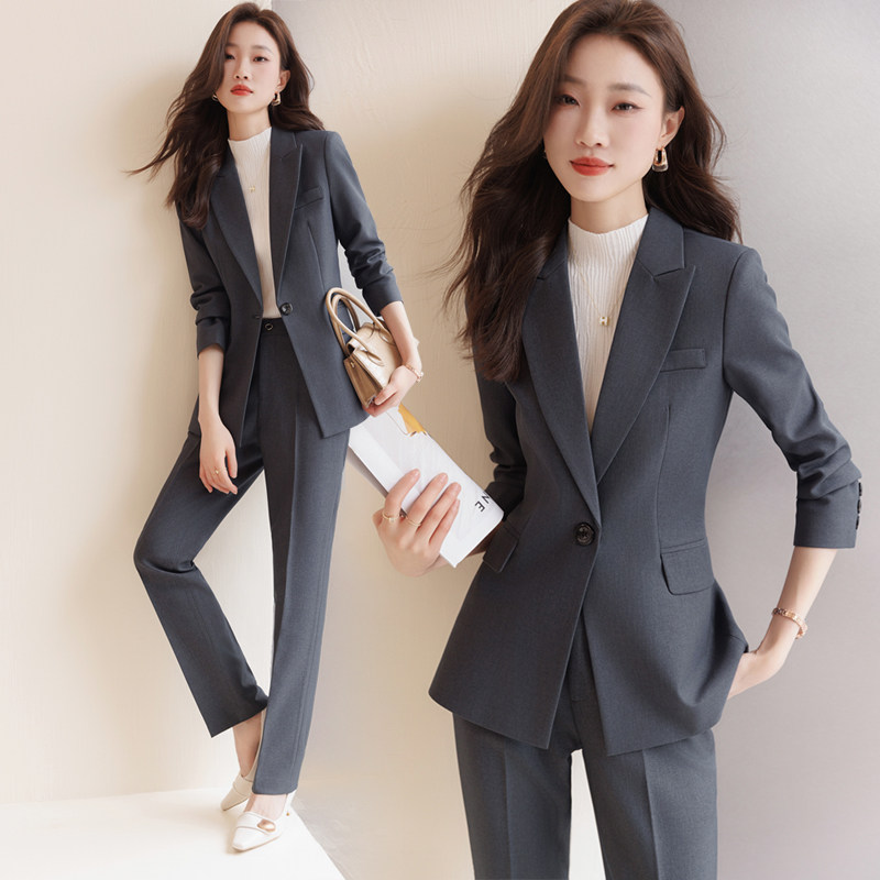 职业装西装套装女2026新款春秋气质女神范工作服高端灰色西服外套