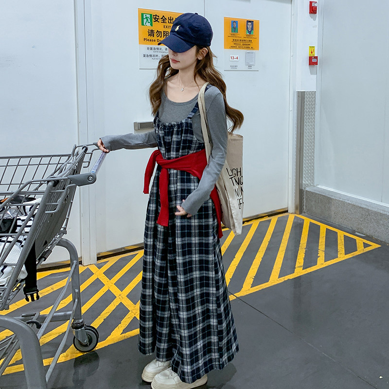 学院风格纹背带裤套装女春2025新款流行ootd穿搭超火打底衫两件套,女装套装/套裙,浙宝185