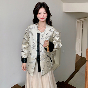 新中式两面穿提花皮衣外套女2025春季新款设计感气质时尚夹克上衣图片