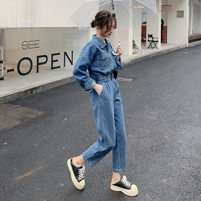 高腰显瘦时髦炸街牛仔连体裤女2025年春秋新款休闲工装裤连衣套装,女装连体裤,浙宝185