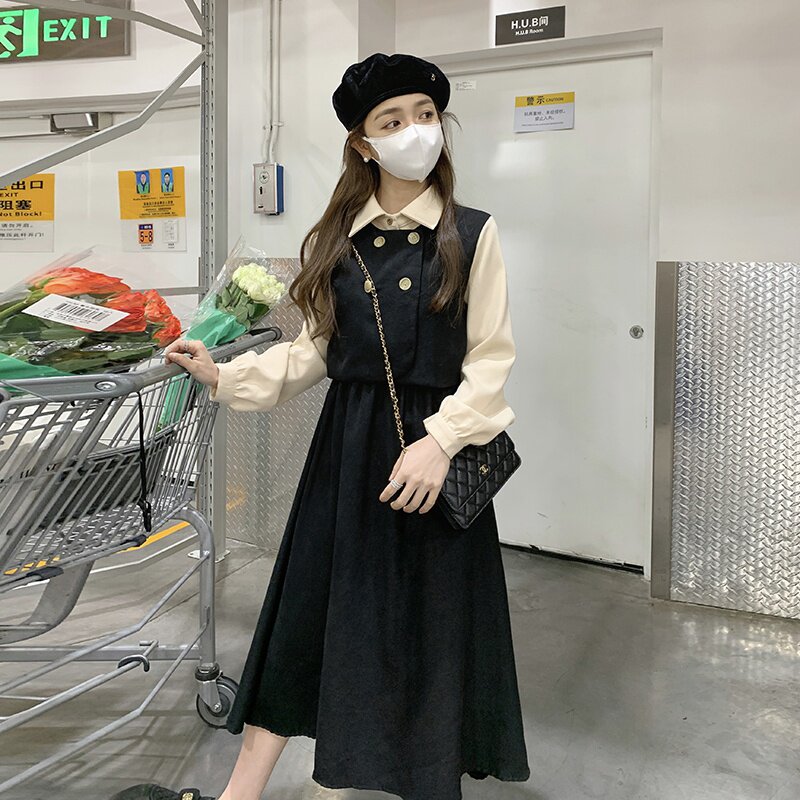 现货数据好设计感撞色假两件连衣裙185-8588-P125-K178,女装连衣裙,浙宝185