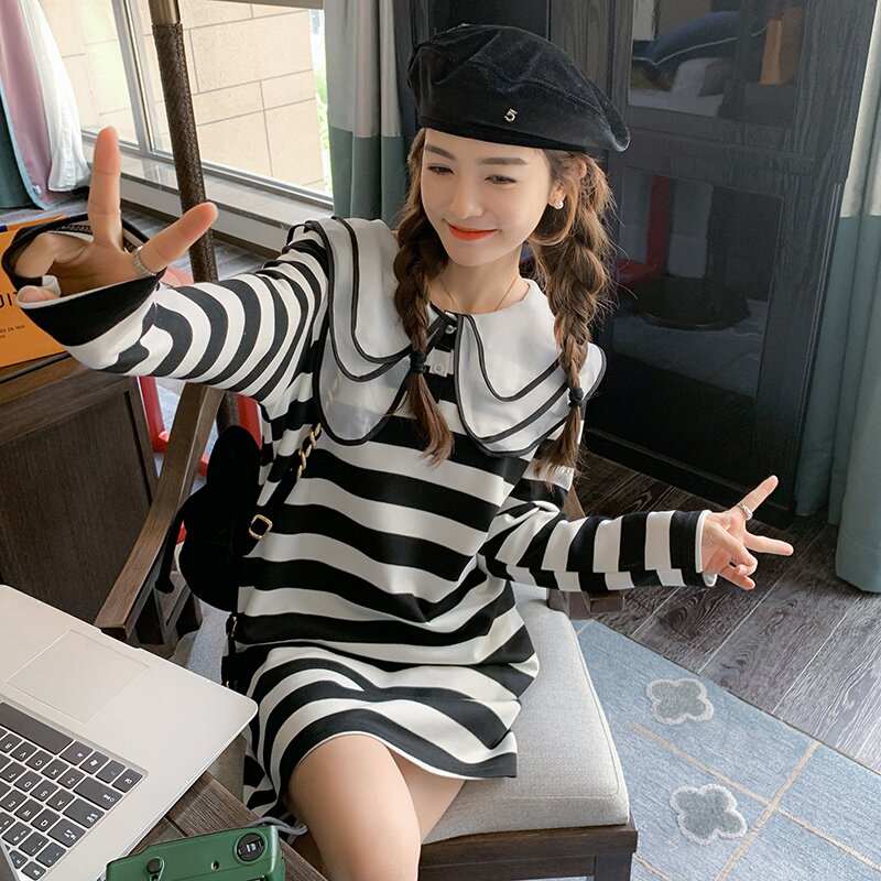 现货条纹连衣裙女两件套185-9906-P175k258T恤P95K148马甲P80，女装连衣裙，浙宝185