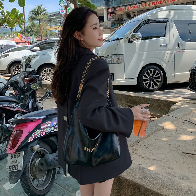 水桶包秋冬韩式做旧法式耐刮气质单肩包格子慵懒风春秋小个子长袖,女装西装,浙宝185