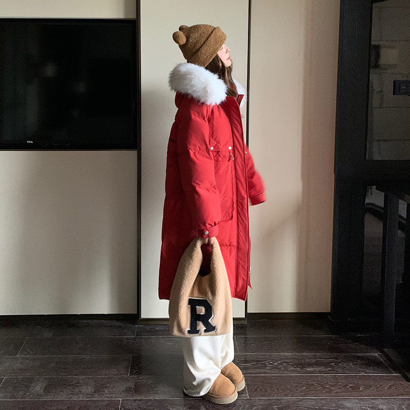 现货圣诞红新年红中长款红色过年羽绒服185-8828-P260-K398-50绒,女装羽绒服,浙宝185