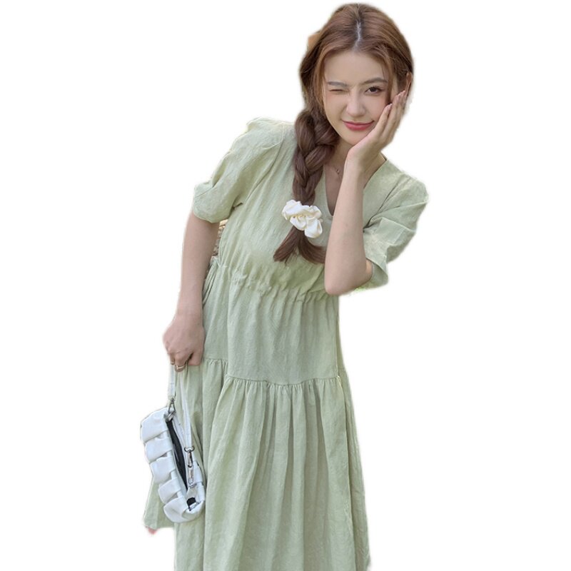 现货夏装短袖浅绿色连衣裙185-MY8902-P95-K148,女装连衣裙,浙宝185