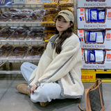 格子拼接羊羔毛外套女2025冬季新款学院风宽松减龄小个子皮毛一体，女装短外套，浙宝185