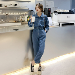 高腰显瘦时髦炸街牛仔连体裤女2025年春秋新款休闲工装裤连衣套装图片