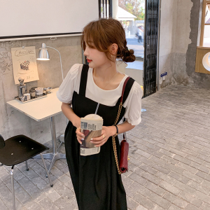 茶歇法式假两件背带连衣裙女夏显瘦2025新款小众设计拼接气质长裙图片