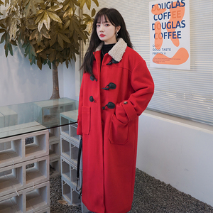 现货新年圣诞红毛呢外套女兔毛内胆185-MY8832-P185-K268图片