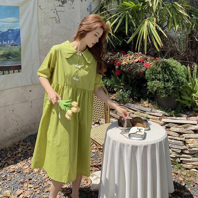 现货夏装短袖牛油果绿连衣裙女185-MY8899，女装连衣裙，浙宝185