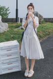 蓝色竖条纹无袖连衣裙女2025夏季新款学院风过膝减龄宽松显瘦长裙，女装连衣裙，浙宝185