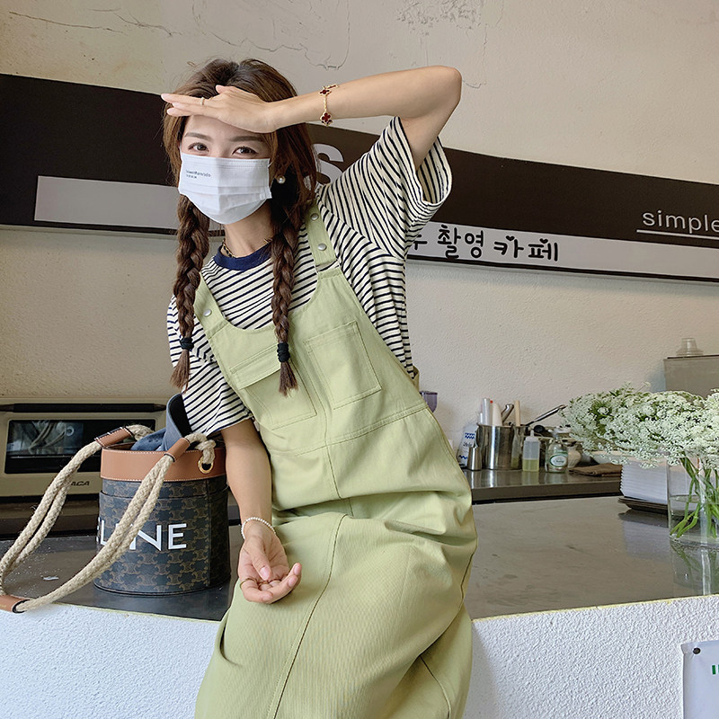 甜美可爱绿色工装背带裙子女2024夏季新款可盐可甜宽松显瘦休闲裙,女装连衣裙,浙宝185