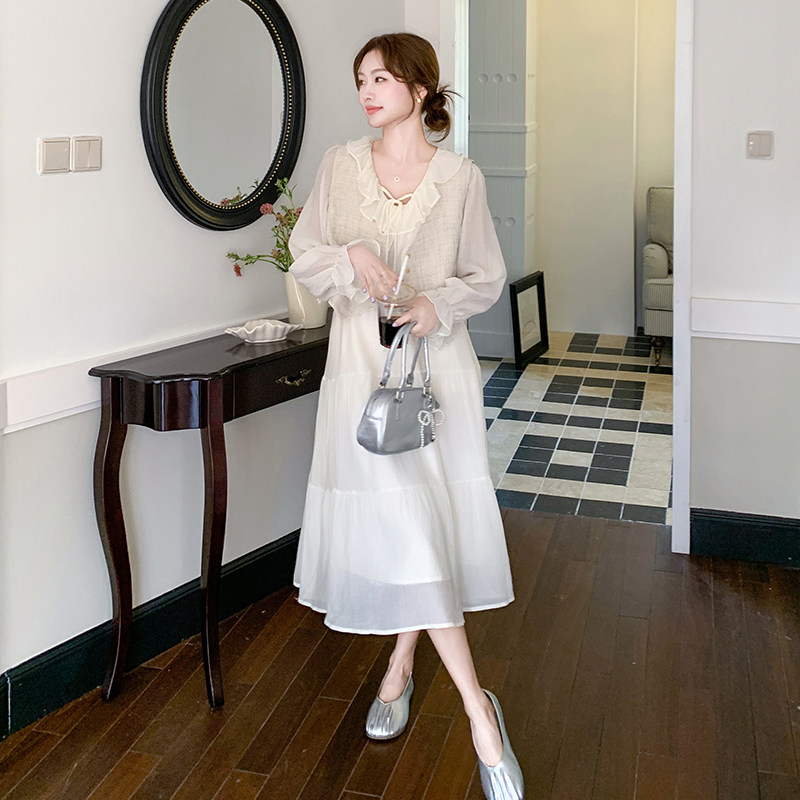 小香风马甲连衣裙套装女2025春季新款法式超好看木耳边长裙两件套,女装套装/套裙,浙宝185