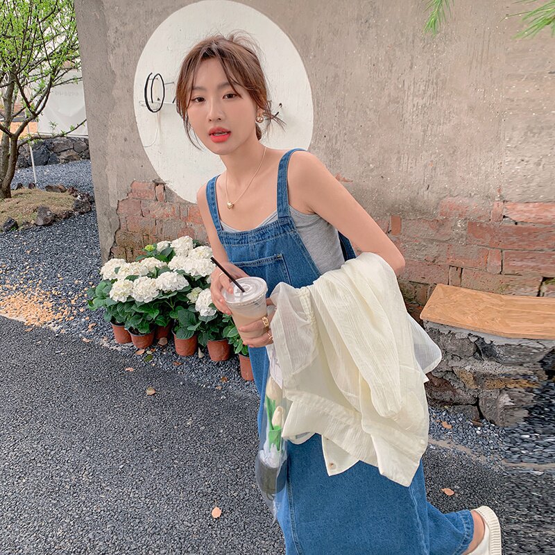 复古牛仔背带连衣裙女夏季学生2025新款夏装梨形身材休闲宽松长裙图片