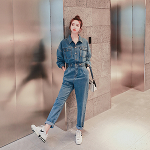 牛仔工装连体裤女春秋2025新款春装休闲显瘦网红气质连身衣套装潮图片