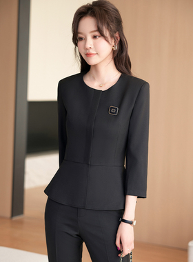黑色七分袖西装套装女2025新款高端气质美容院工装中袖前台工作服