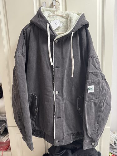 美特威男牛仔外套秋冬羊羔毛牛仔上衣男连帽棉服加绒加厚保暖棉衣
