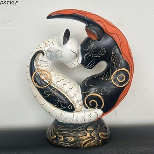 跨境Black and White Cat Yin Yang Art Desk Decor桌面装饰摆件