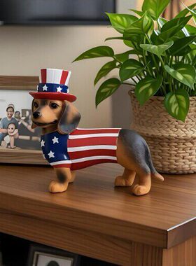美国国旗风腊肠犬树脂摆
