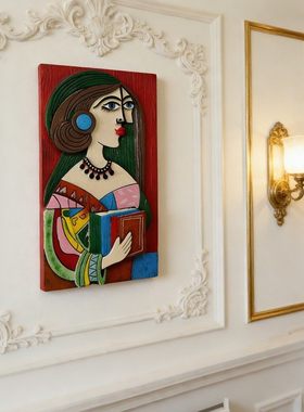 美式风抱书女孩树脂壁挂