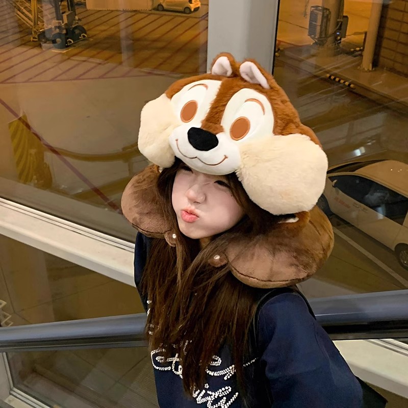 花栗鼠u型枕旅行颈枕连帽
