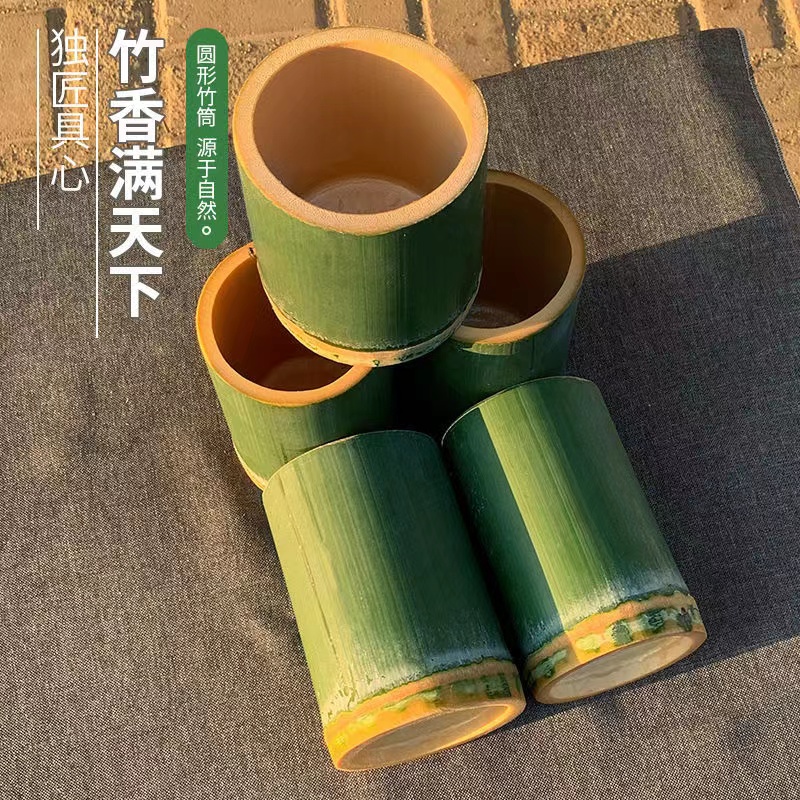 生鲜网红竹筒奶茶咖啡冰淇淋竹杯罐碗饭桶原生态毛楠竹现做定制 特色手工艺 竹编/竹雕 原图主图