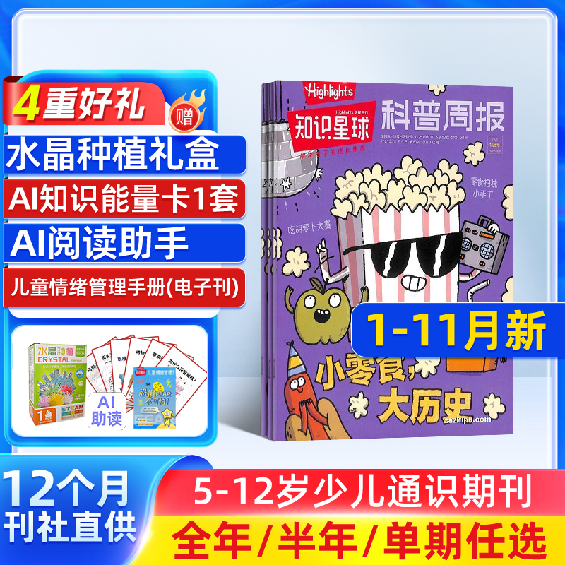 【半年/全年订阅】知识星球（Highlights中文版） 2026年1月起订 1年12期 6-12岁小学生全彩科普期刊杂志订阅 杂志铺