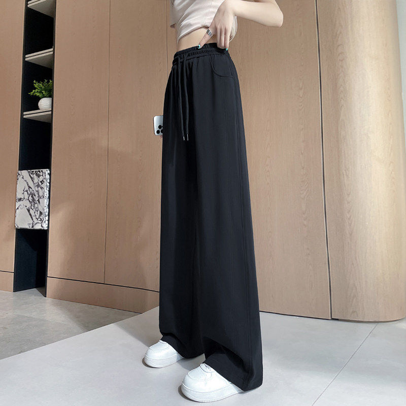 运动裤女夏季薄款纯棉宽松休闲 裤直筒窄版高腰小个子垂坠感阔腿