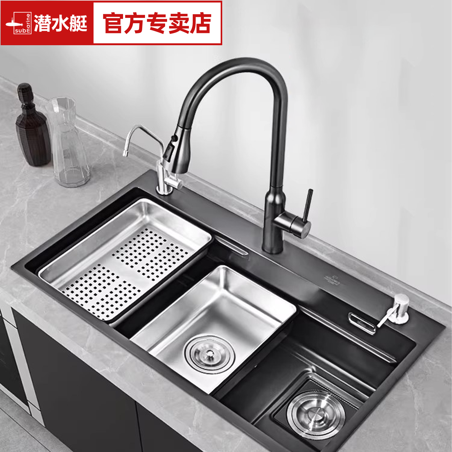潜水艇纳米水槽厨房家用洗菜盆洗碗池304不锈钢枪灰手工槽大单槽