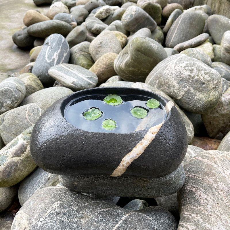 天然石头花盆办公室创意个性原生态金钱草花器茶几小物件摆设包邮