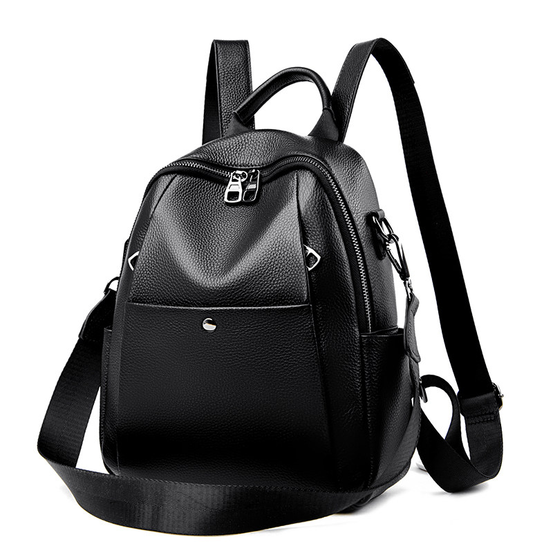 头层牛皮真皮双肩包女通勤轻便简约百搭黑色背包高级感