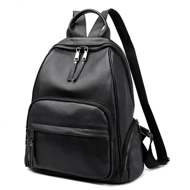 头层牛皮真皮双肩包女黑色休闲通勤背包大容量高级感多功能旅行包