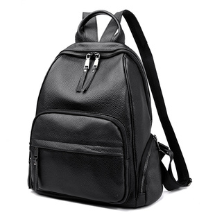 头层牛皮真皮双肩包女黑色休闲通勤背包大容量高级感多功能旅行包