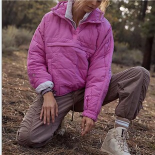 连帽套头口袋长袖 Hooded 女装 jacket欧美秋冬新款 棉袄外套 cotton