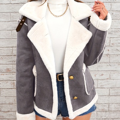 新款女式时尚翻领毛绒夹克