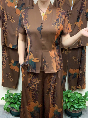 玉兰花重磅真丝短袖套装