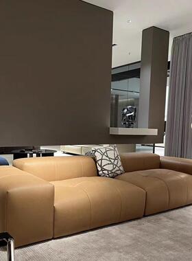 意式直排真皮saba沙发模块组合牛皮极简双人三人多人沙发黑色别墅