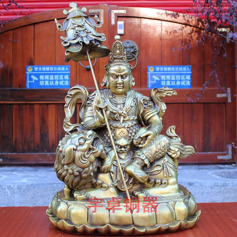 宇卓铜器 纯铜黄财神 铜毗沙门天王佛像 财宝天王多闻天王摆件