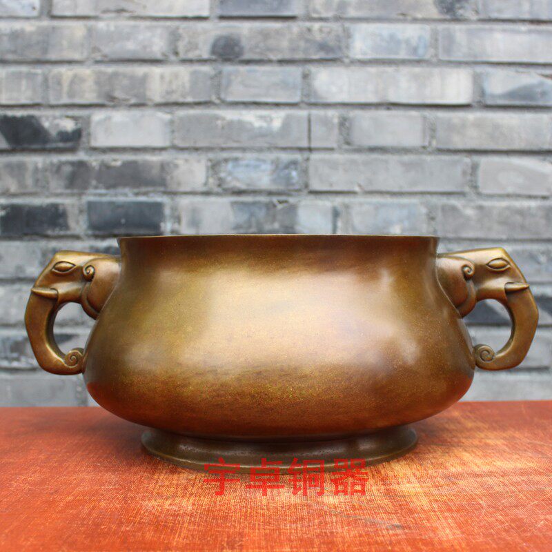 宇卓铜器 纯铜香炉 黄铜香炉 象头香炉  平底 象耳熏香炉桌面摆件