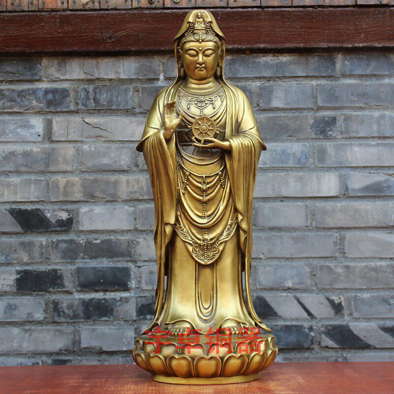 宇卓铜器 纯铜观音 黄铜站姿观音菩萨 南海观音 法轮观音桌面摆件