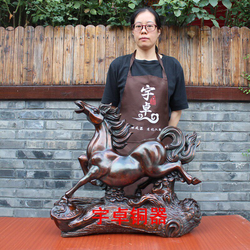 宇卓铜器 纯铜如意马 黄铜马 奔跑马 紫铜色马到成功家居装饰摆件