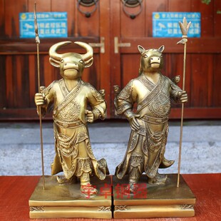 宇卓铜器 纯铜牛头马面 黄铜马将军 牛头狱卒牛头人马头铜像摆件