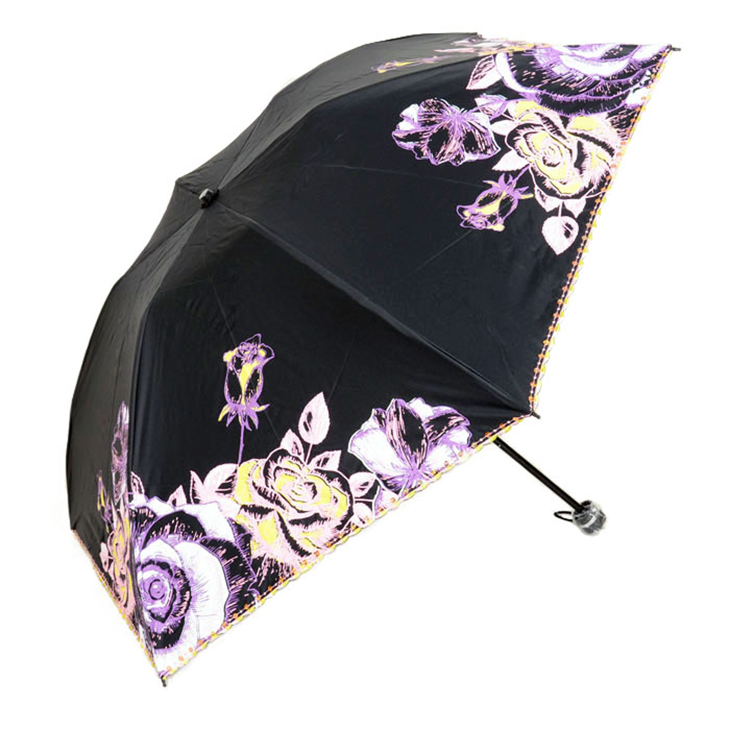 台湾彩虹屋太阳伞防紫外线女神晴雨两用黑胶防晒三折叠绣花遮阳伞