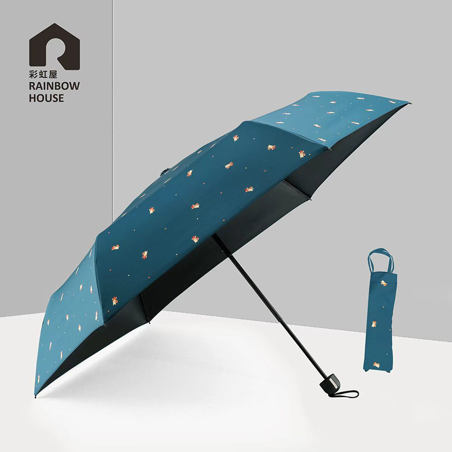彩虹屋黑胶三折晴雨防晒降温伞