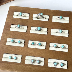 原矿无优化绿松石蜜蜡戒指耳环耳钉925银镶嵌 饰品配饰蛋面活扣